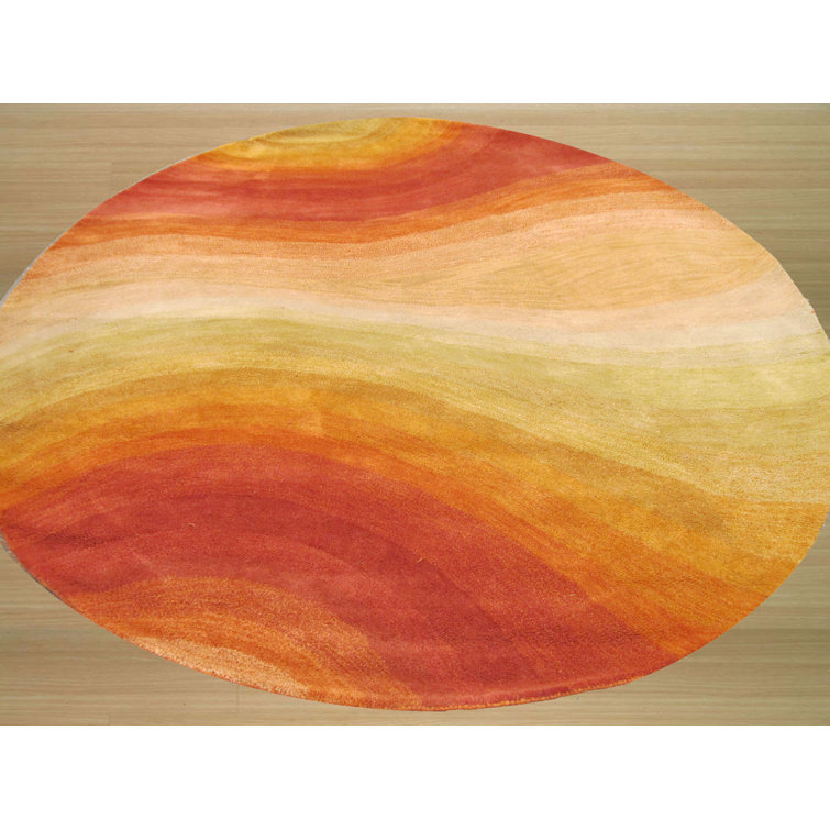 Latitude Run® Navarrete Abstract Handmade Tufted Wool Orange/Blue Area